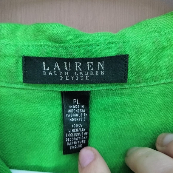 Lauren Ralph Lauren Kelley Green 100% Linen Adjustable Sleeve Button Up Shirt - Picture 4 of 7